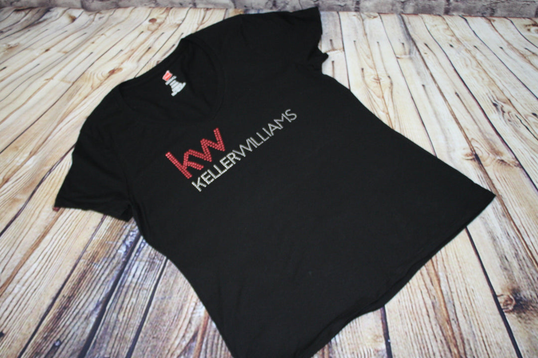 Keller Williams KW-SMBC6405-9" Bling Ladies Cotton V-Neck T-Shirt 