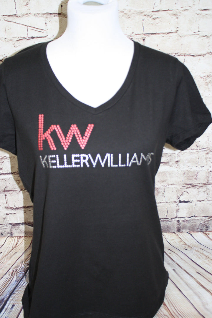 Keller Williams KW-SMBC6405-9" Bling Ladies Cotton V-Neck T-Shirt 