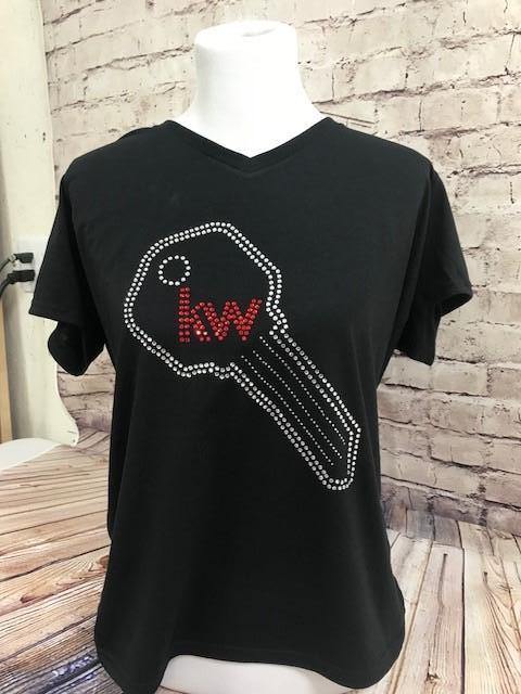 Keller Williams KW-SMBC6405-Bling Key Ladies Cotton V-Neck T-Shirt 