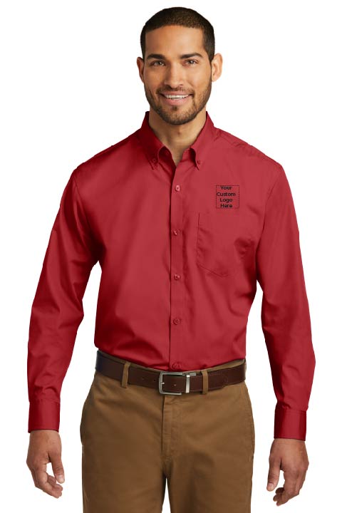 Keller Williams KW-SMW100 Men's PA® Long Sleeve Carefree Polo Poplin Shirt 