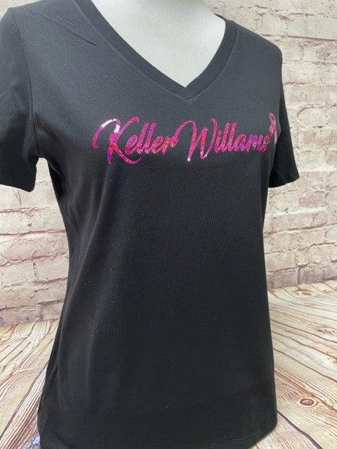 Keller Williams KW-TPKWRibbon BrestCancerAwareness Black tee w/ Keller Williams and Ribbon 